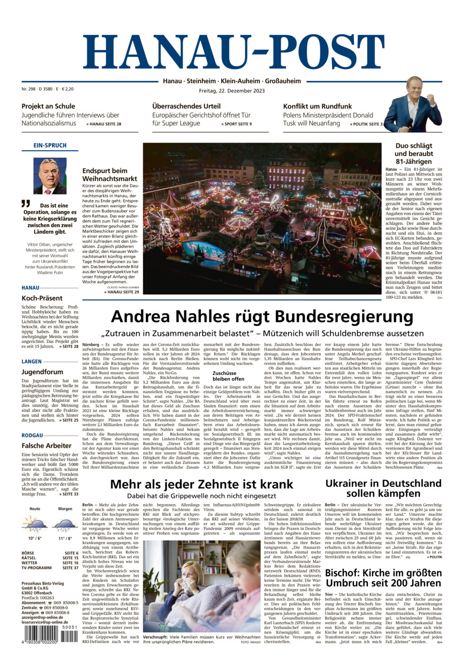 Hanau-Post vom Freitag, 22.12.2023