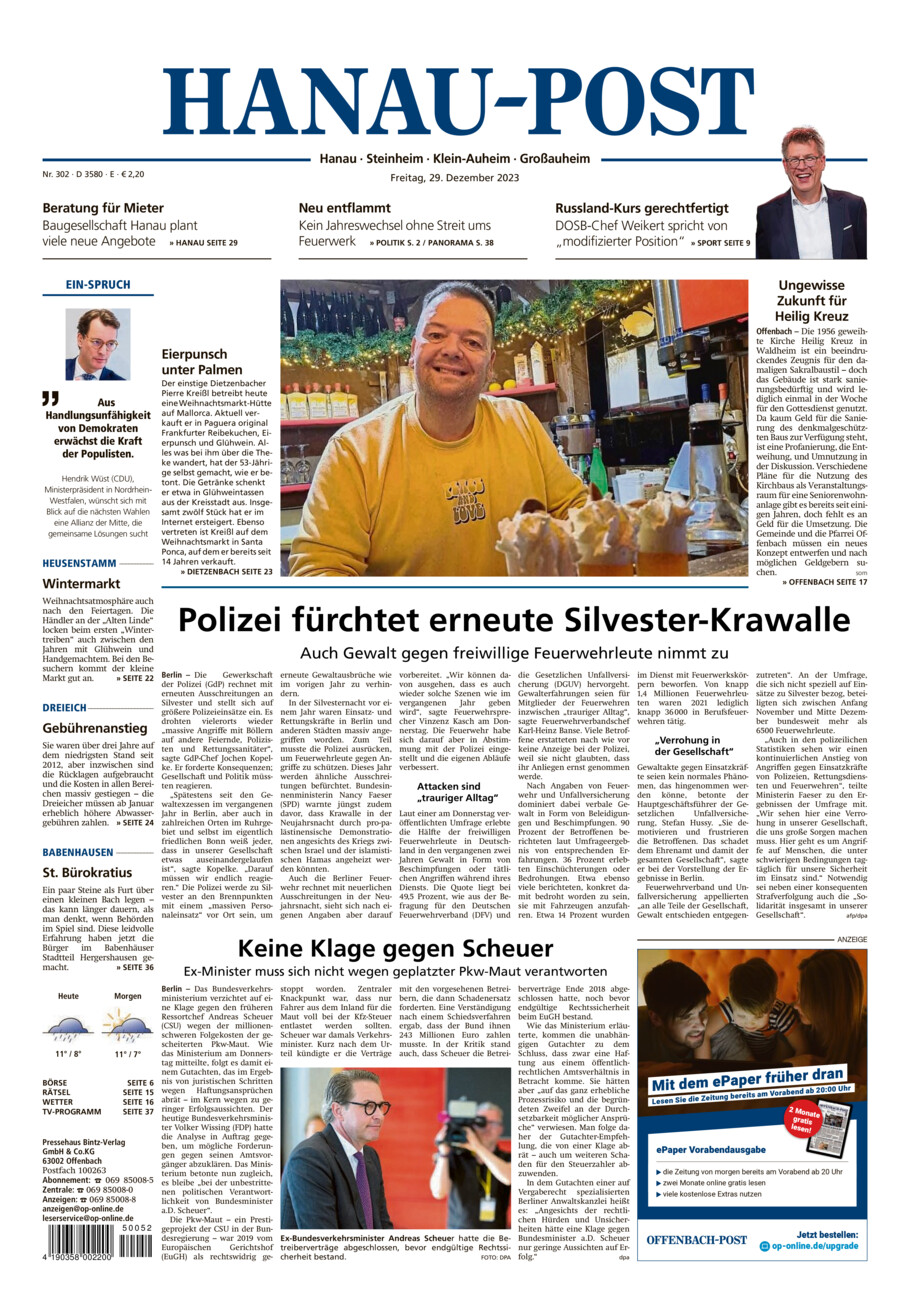 Hanau-Post vom Freitag, 29.12.2023