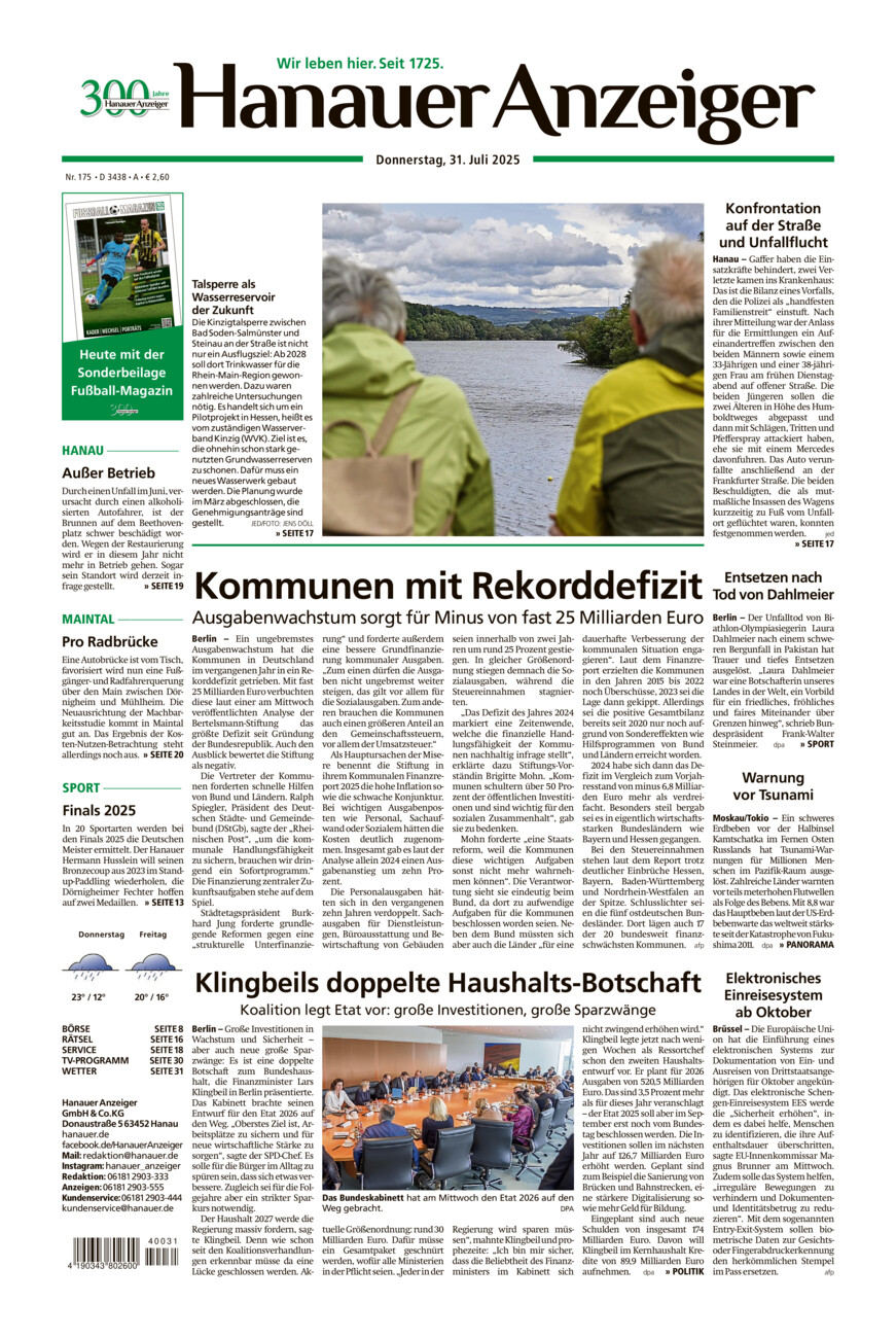 Hanauer Anzeiger vom Donnerstag, 31.07.2025