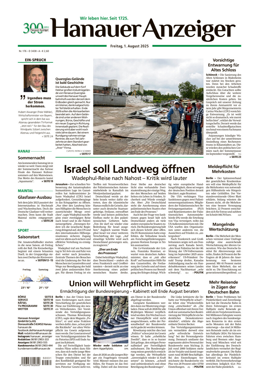 Hanauer Anzeiger vom Freitag, 01.08.2025