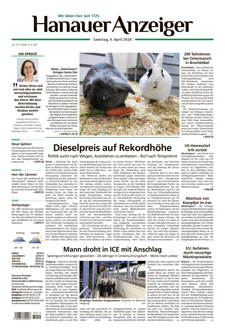Hanauer Anzeiger vom Samstag, 04.04.2026