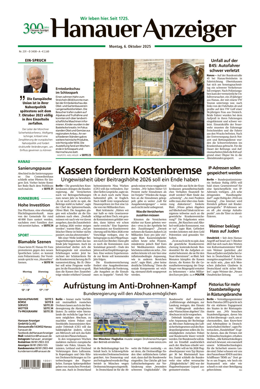 Hanauer Anzeiger vom Montag, 06.10.2025