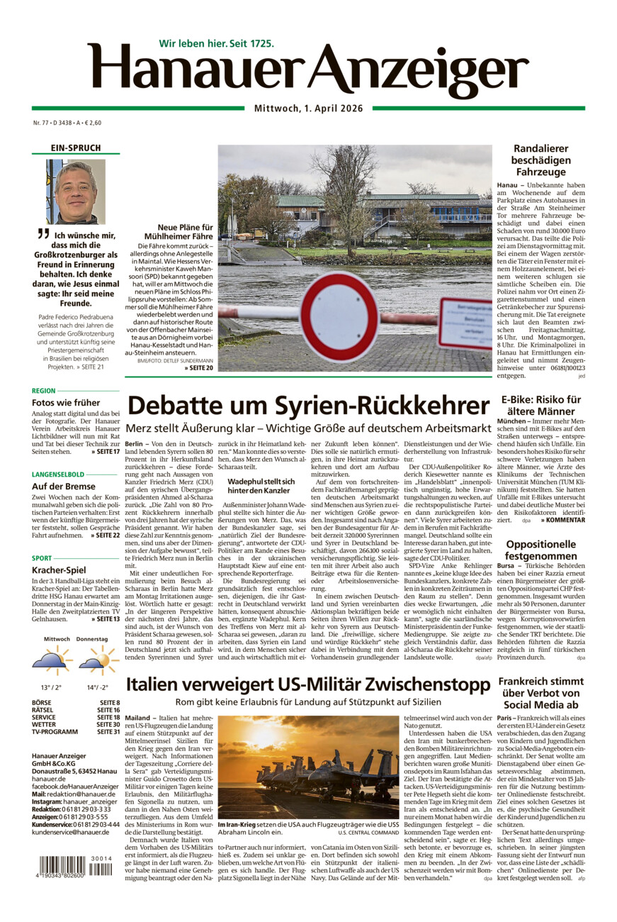 Hanauer Anzeiger vom Mittwoch, 01.04.2026