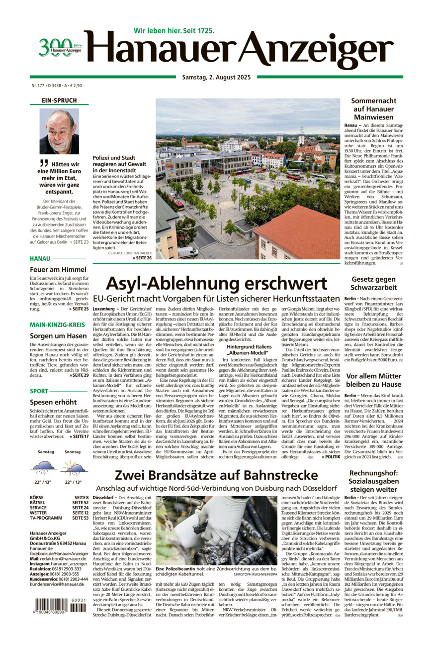 Hanauer Anzeiger vom Samstag, 02.08.2025