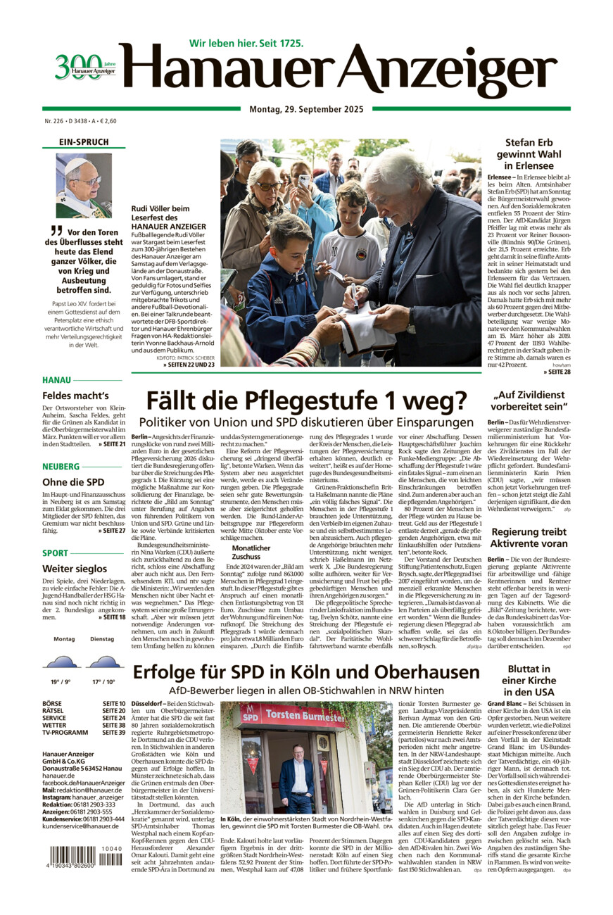 Hanauer Anzeiger vom Montag, 29.09.2025