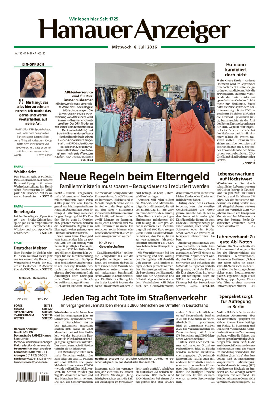 Hanauer Anzeiger vom Mittwoch, 08.07.2026