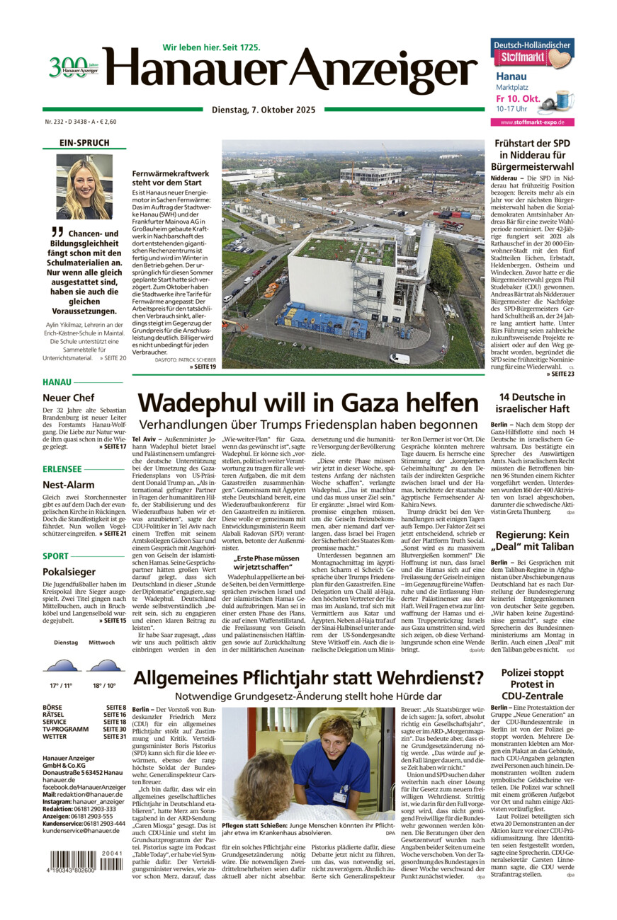 Hanauer Anzeiger vom Dienstag, 07.10.2025