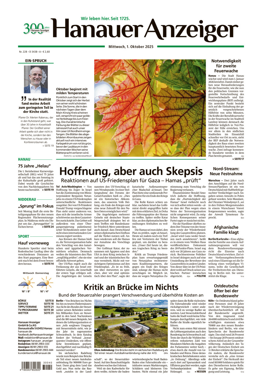 Hanauer Anzeiger vom Mittwoch, 01.10.2025