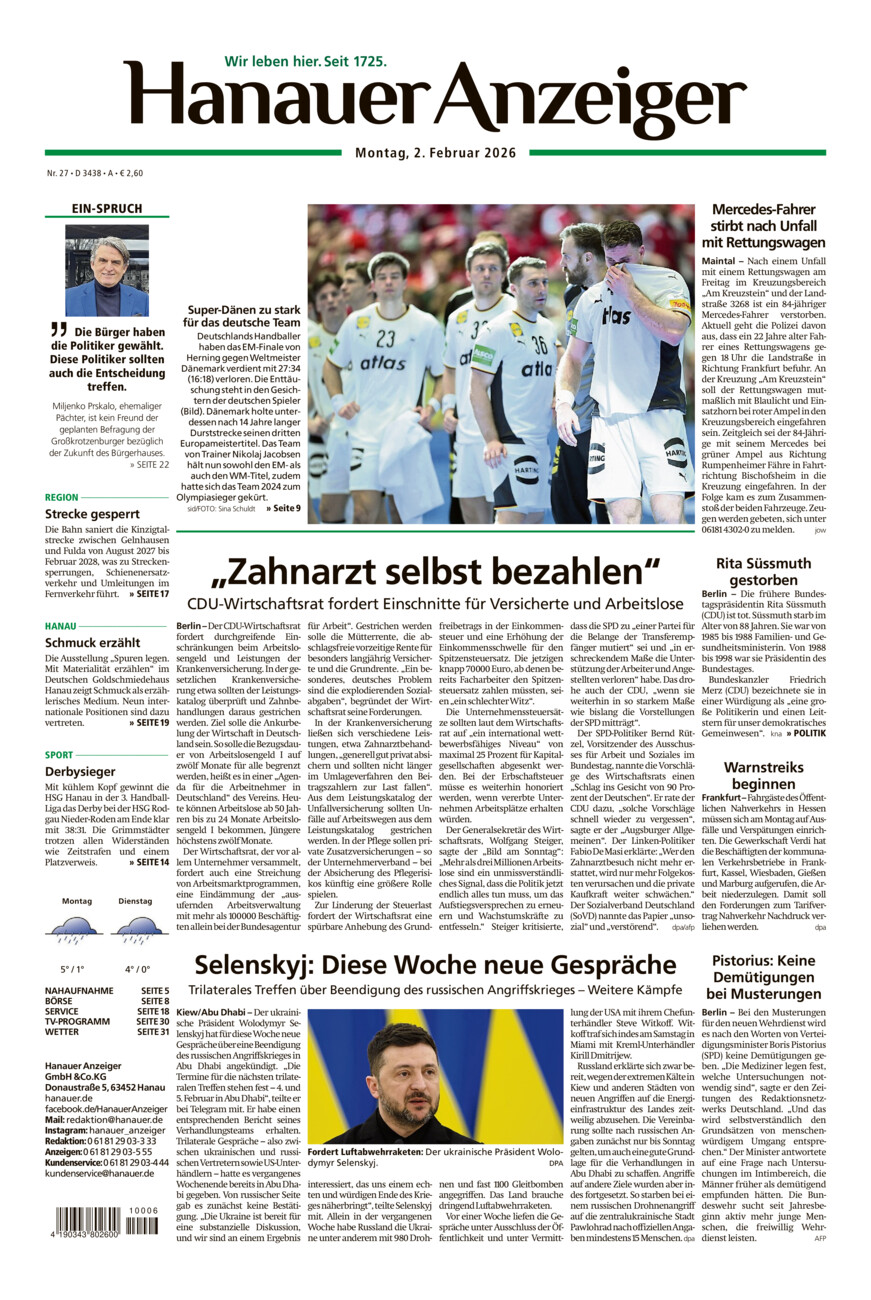 Hanauer Anzeiger vom Montag, 02.02.2026