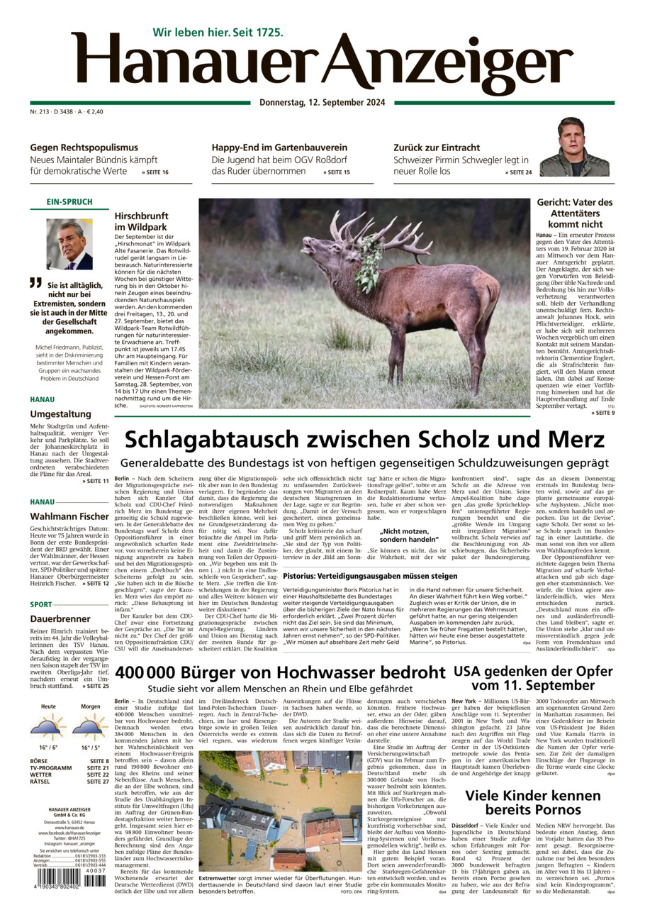 Hanauer Anzeiger vom Donnerstag, 12.09.2024