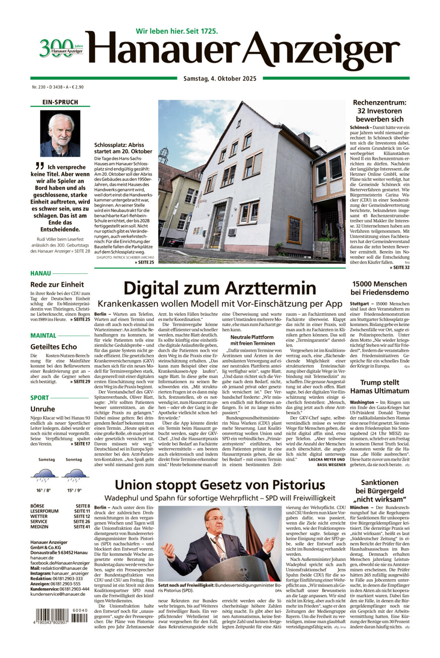 Hanauer Anzeiger vom Samstag, 04.10.2025