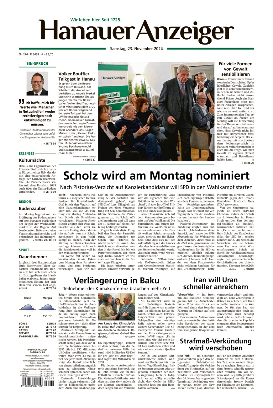 Hanauer Anzeiger vom Samstag, 23.11.2024