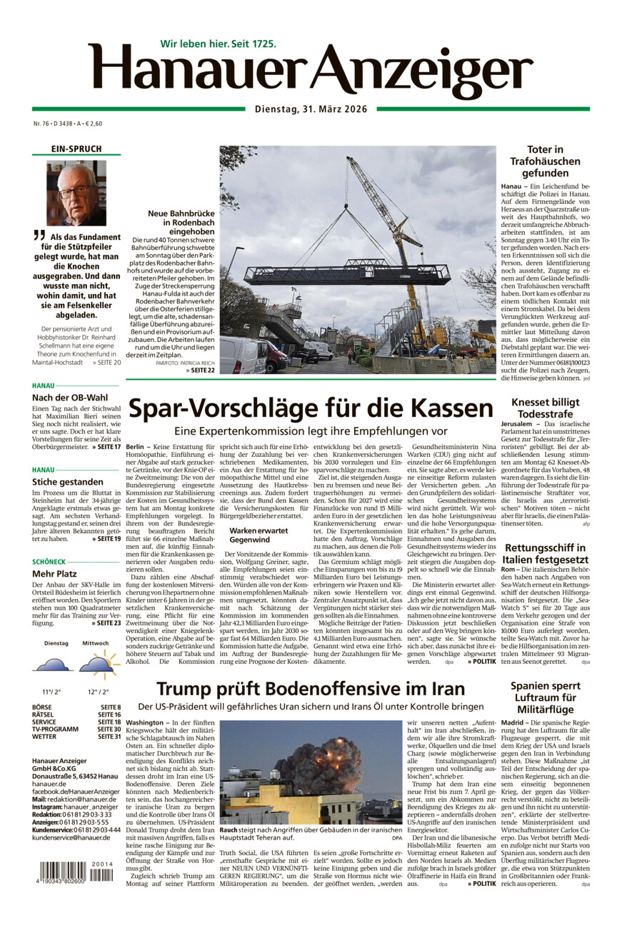 Hanauer Anzeiger vom Dienstag, 31.03.2026