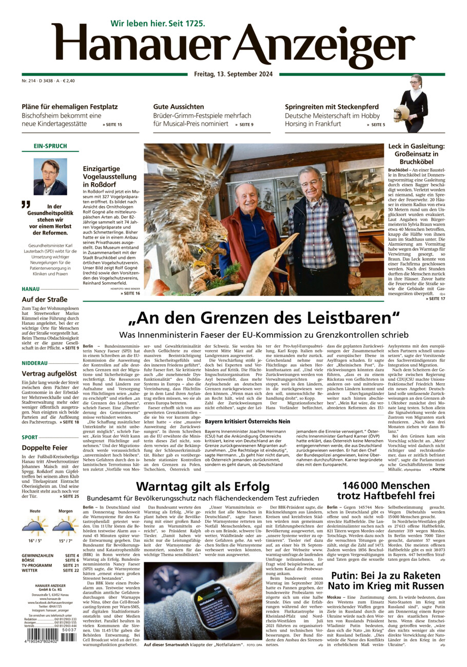 Hanauer Anzeiger vom Freitag, 13.09.2024