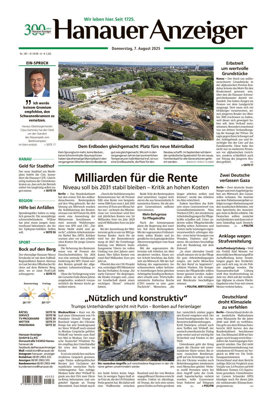 Hanauer Anzeiger vom Donnerstag, 07.08.2025