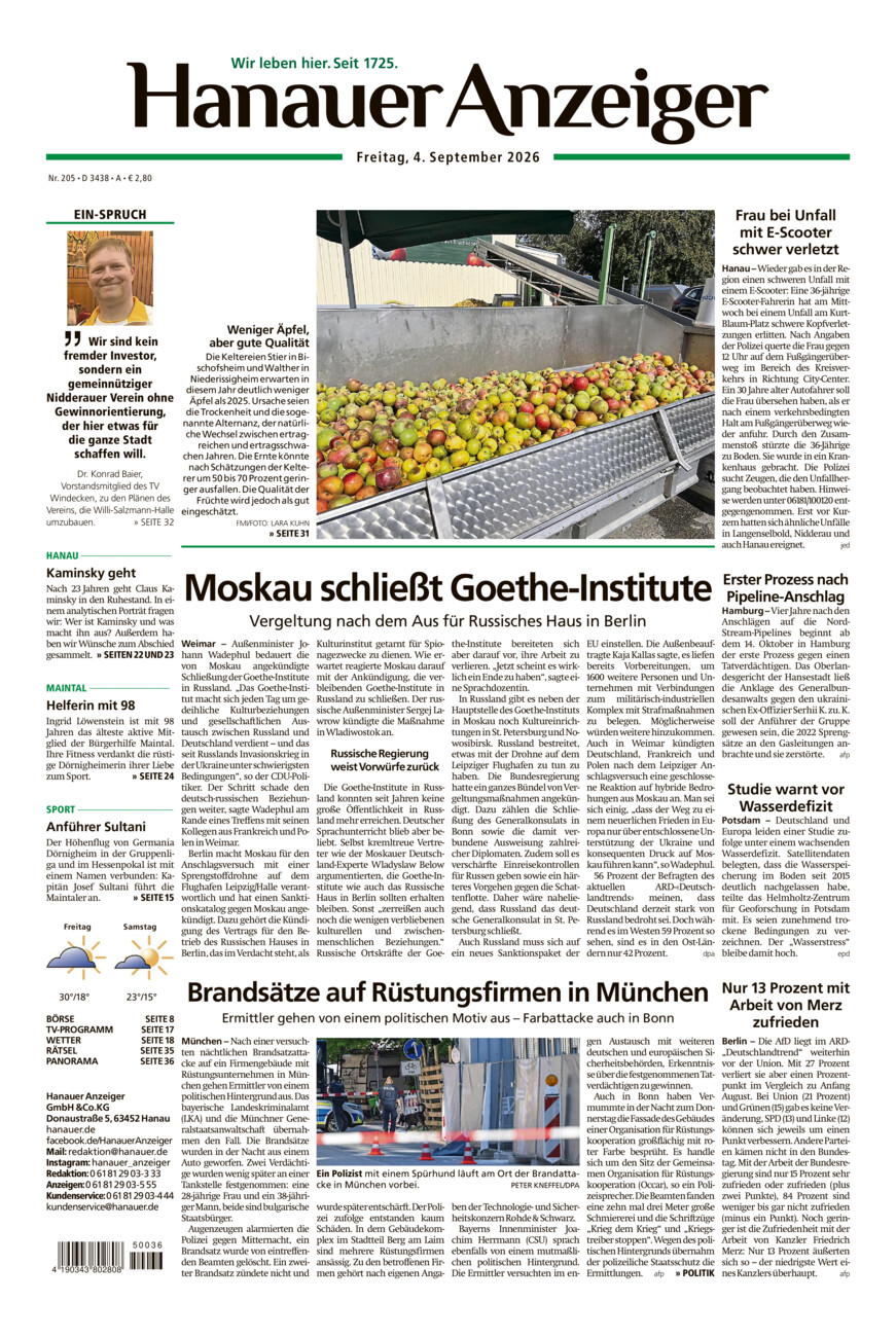 Hanauer Anzeiger vom Freitag, 04.09.2026