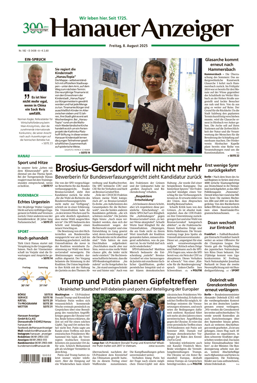 Hanauer Anzeiger vom Freitag, 08.08.2025