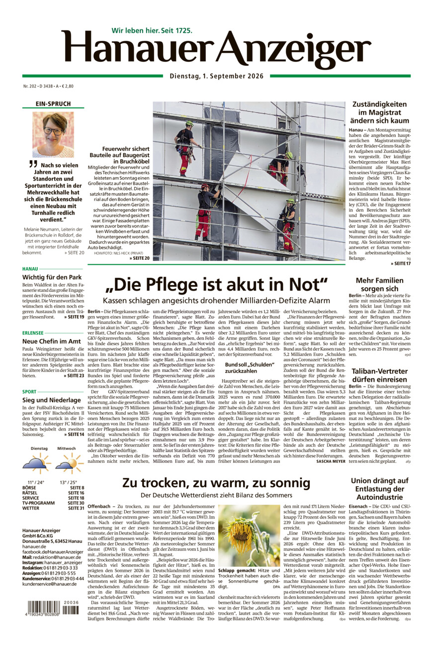 Hanauer Anzeiger vom Dienstag, 01.09.2026
