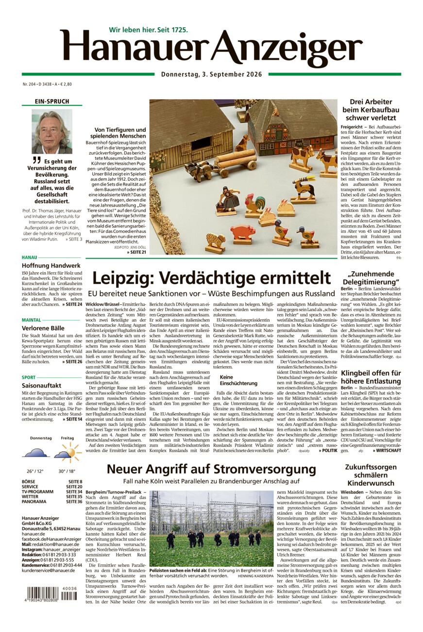 Hanauer Anzeiger vom Donnerstag, 03.09.2026