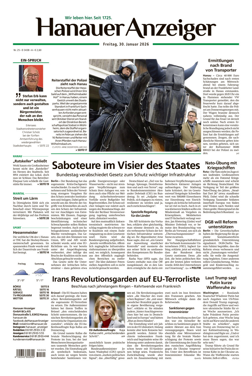 Hanauer Anzeiger vom Freitag, 30.01.2026