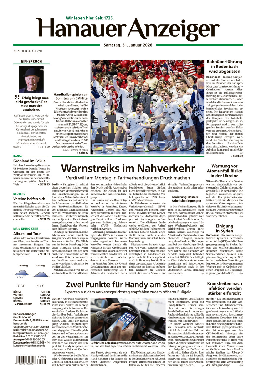 Hanauer Anzeiger vom Samstag, 31.01.2026