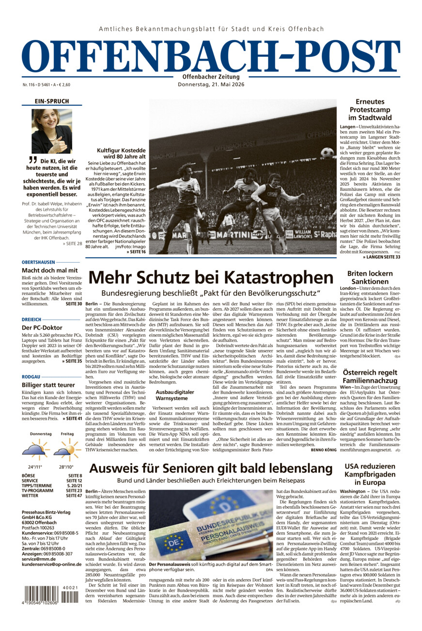 Offenbach-Post vom Donnerstag, 21.05.2026