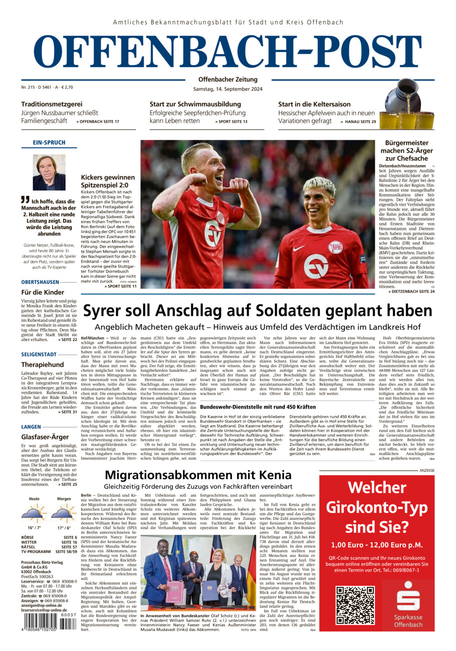 Offenbach-Post vom Samstag, 14.09.2024