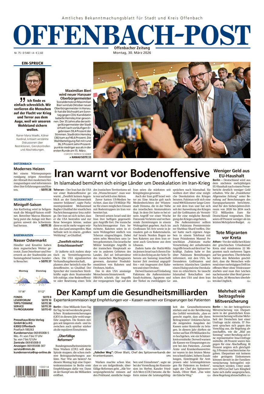 Offenbach-Post vom Montag, 30.03.2026
