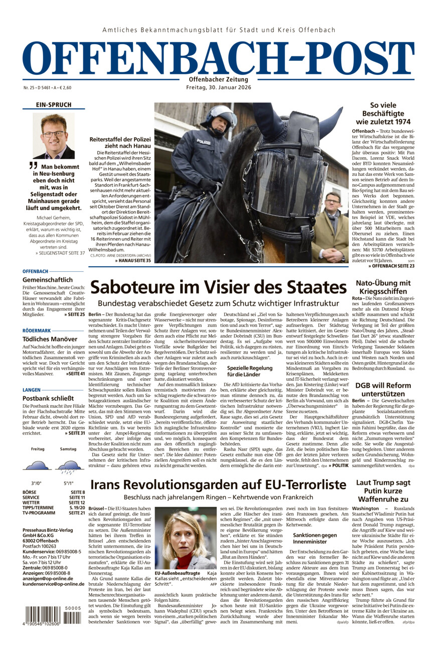 Offenbach-Post vom Freitag, 30.01.2026