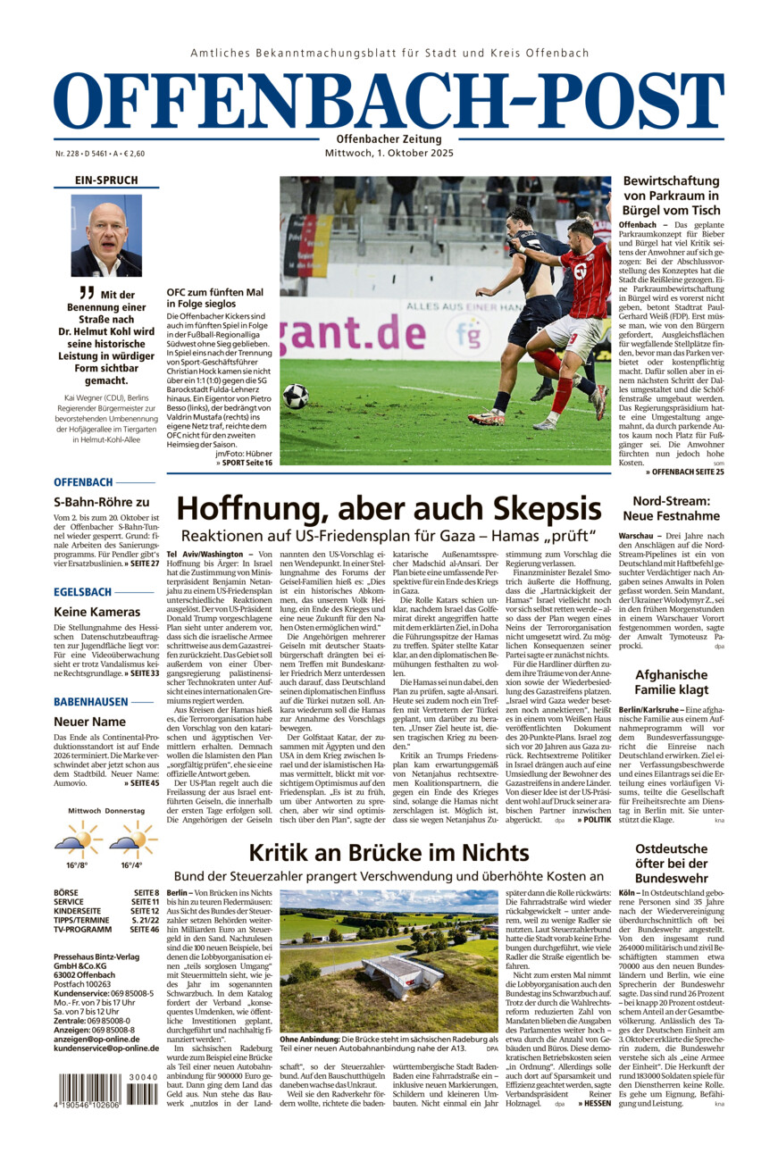 Offenbach-Post vom Mittwoch, 01.10.2025