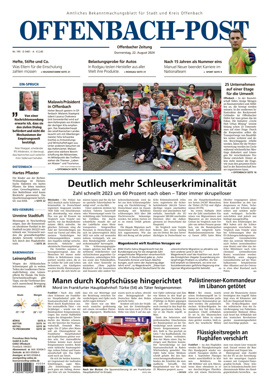 Offenbach-Post vom Donnerstag, 22.08.2024